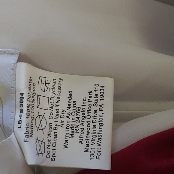 SOLD. Alfred Angelo Beaded Satin Wedding Gown with Red Trim - Picture 14 of 17